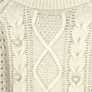 J.Crew | Medium | Cream White Pom Pom Cable Knit Sweater Lambswool Blend thumbnail 5