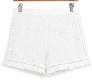 J.O.A Los‎ Angeles White Eyelet Lace Shorts High Waist Ruffle Hem Retro Feminine thumbnail 1