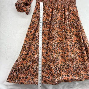 Beach Lunch Lounge Smocked Midi Dress Animal Print Long Sleeve‎ Casual XL thumbnail 4