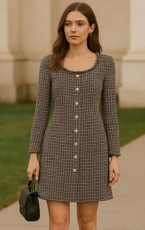 Gabby Skye Tweed Dress Sz 4 Ivy Preppy Academia 60s Mod Style Pearl Fringe Trim thumbnail 1