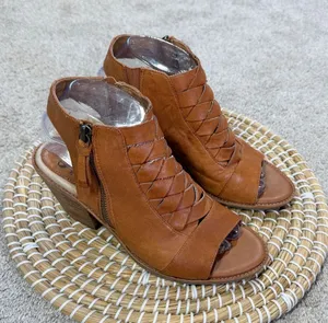 Sofft Women’s Mckenna Leather Sandals Blocked Heels Peep Toe in Cognac 8 thumbnail 1