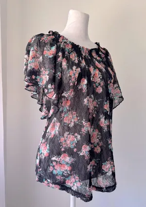 No Boundaries Sheer Black Floral Print Blouse thumbnail 1