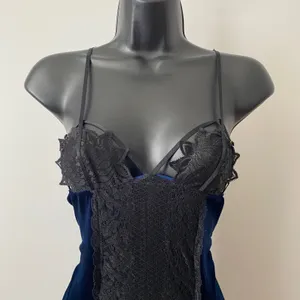 Whimsigoth Velvet Lace Moody Witchy MobWife Goth Bodysuit Small Blue Black thumbnail 4