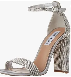 Steve Madden Franky Spark Silver Bedazzled Crystal Open Toe Strap Heels Size 9.5 thumbnail 1
