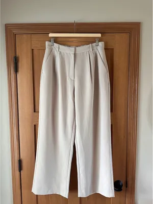 Abercrombie & Fitch Sloane Tailored Wide Leg Pants Trouser Beige Women’s 12/31 thumbnail 14