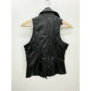 Bisou Bisou Faux Leather Vest Women‎ Small Full Zip Collar Sleeveless Biker thumbnail 2