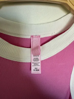 NWOT SKIMS Cotton Rib Ringer Tank Dress Pink White Contrast Bodycon XS thumbnail 4