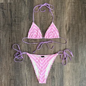 Triangl Swimwear Vinca Lotus Pink Stripe Terry Toweling Bikini Set Size Small thumbnail 3