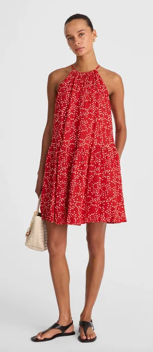 Madewell Drop Waist Mini Dress Polka Dot Trapeze Relaxed Festival Red XS NWT thumbnail 1