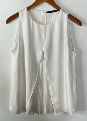 Zara Split Front White Dressy Tank Top Size Small‎ thumbnail 1