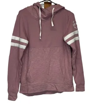 Pink Victoria’s Secret Dusty Pink & White Athletic Stripes ‎ Pullover Hoodie XS thumbnail 1