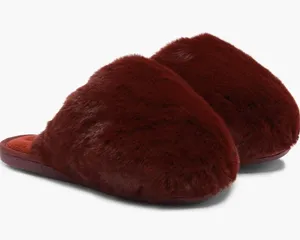 Free‎ People Snowball Slipper Women Size 7 Cabernet Faux Fur Slides Maroon thumbnail 1