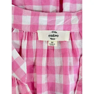 Entro Midi Dress Pink Tiered Gingham V Neck Puff Sleeve Smocked A Line Medium thumbnail 3