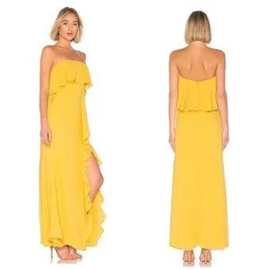 Lovers + Friends Women’s Yellow Strapless Ruffle High Slit in Front Jeadora Gown thumbnail 3