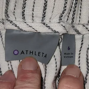 Athleta‎ Womens Gray White Linen Herringbone Stripe Ankle Pants 6 thumbnail 4