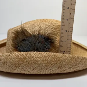 Georgi Vintage Straw Cowboy Hat Tan Feather Accent Wide Brim Western Boho Unisex thumbnail 9