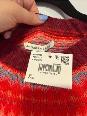 Red Multi-Pattern NWT American Eagle Fair Isle Crewneck‎ Sweater thumbnail 2
