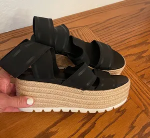 Black Platform Espadrille Sandals with Elastic Straps size 7 thumbnail 1