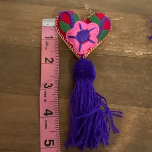 Colorful embroidered heart tassel earrings thumbnail 3