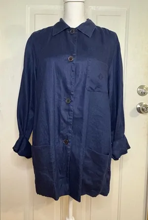 Lauren Ralph Lauren Linen Shacket Womens Blue Front Button Pockets size L thumbnail 1