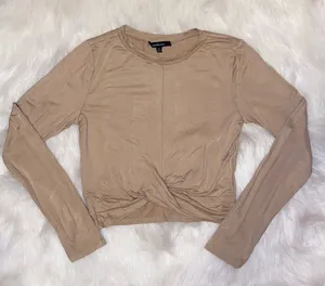 Ambiance Tan Front Twist Long Sleeve Crop Top Size M thumbnail 1