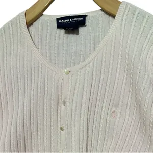 Ralph Lauren Polo Golf Vintage L Pink Cotton Knit Cable Knit Cardigan Sweater thumbnail 1