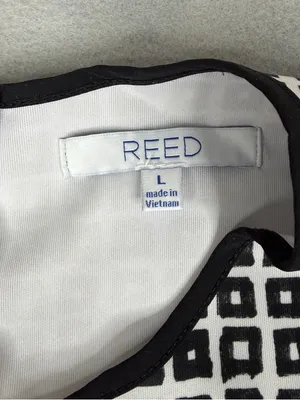 Reed Scuba Shift Dress L Black White Geometric Short Sleeve Career Mod thumbnail 3