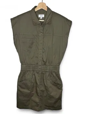 Pistola Cap Sleeve Smocked Waist Rosie Mini Dress in Army Olive Green thumbnail 3