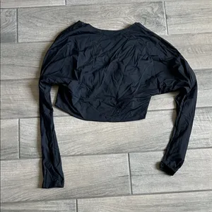 Garage Black Long Sleeve Cropped Wrap-Style Top thumbnail 4