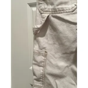 Bershka Womens Straight Leg Carpenter Pants Off White Denim Utility 4‎ Gorpcore thumbnail 5
