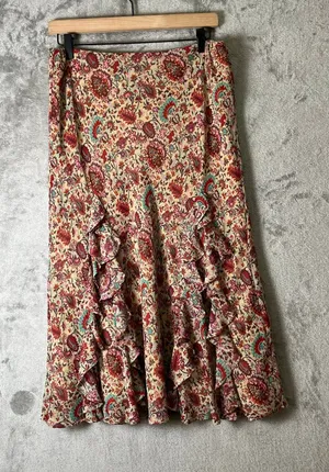 Vintage Cottagecore Prairie Floral Ruffle Midi Skirt‎ Boho Romantic Women Medium thumbnail 1