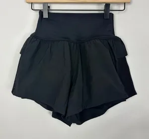 Halara High Waisted Active Flare Shorts Black Ruffles Mesh Accents XS NEW thumbnail 1