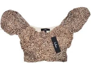 Lulus Fiercely In Love‎ Leopard Print Tie Front Crop Top XS Beige Black thumbnail 1
