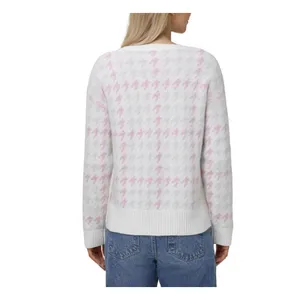 NEW NWT 525 Women's Large Super Soft Crewneck Lurex‎ Fairisle Sweater Pink White thumbnail 2