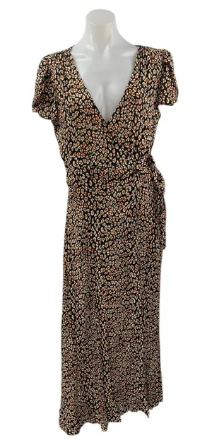 Free People Gorgeous Jess Multicolor Leopard Print Maxi A-Line Wrap Dress Sz S/P thumbnail 1