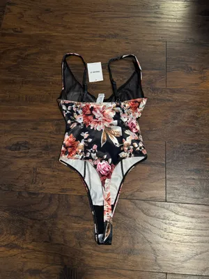 Forever 21 Black Satin Floral Bodysuit thumbnail 3