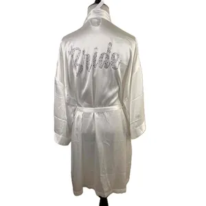 Victoria's Secret Bridal Rhinestone Bride White Long Sleeve Silky Robe Size M/L thumbnail 4