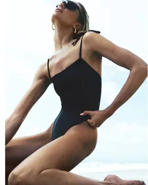 NEW Alo Tropic of C Cosmo One Piece Black Tie Straps Bodysuit Bikini Swimsuit XS thumbnail 1
