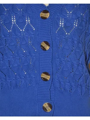 ANOTHER LOVE Size L Pointelle MIRA Flutter Sleeve Cardigan Sweater Cobalt Blue thumbnail 4