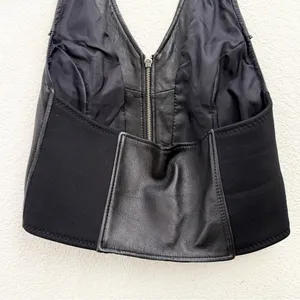 Vintage FIRST Black 100% Genuine Leather Biker Vest Women’s Halter Vest Size M thumbnail 7