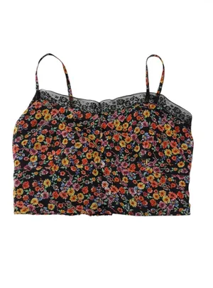 Papaya Floral Black Lace Trim Cami Crop Top Womens Small thumbnail 7