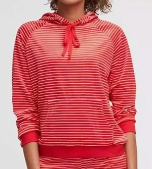 Vera Bradley Red Snow Stripe Polar Velour Pullover Hoodie NWT Size L thumbnail 1