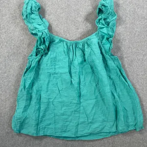 Express Ruffle Strap Tank Top Women's Large Gauzy Sleeveless Turquoise thumbnail 7