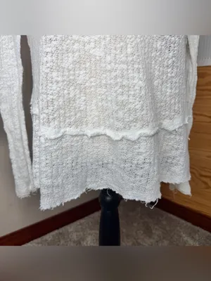 Free People We The Free Ocean Air Hacci Pullover Top Ivory Extra Small XS V-Neck thumbnail 6