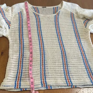 Free People Cream Knit Cropped Top with Blue and Orange Stripes thumbnail 8