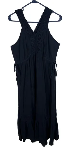 Lane Bryant Black Cotton Gauze Crochet Lace Trim Boho Midi Dress 16 thumbnail 1