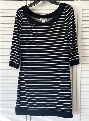 White House‎ Black Market Striped 3/4 Sleeve Boat Neck Dress Size Medium thumbnail 1
