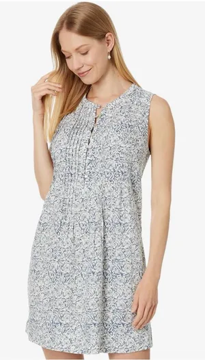 Faherty Isha Dress XS Cream Imma Floral Linen Blend Pintuck Mini Dress NWOT thumbnail 1