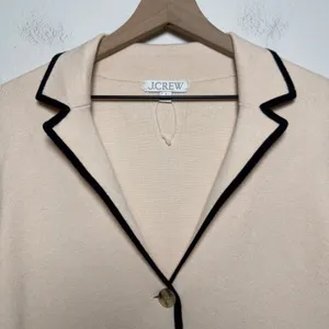 J. Crew Women Knit Blazer Cardigan Jacket‎ Small Beige Tipped Contrast Office thumbnail 4