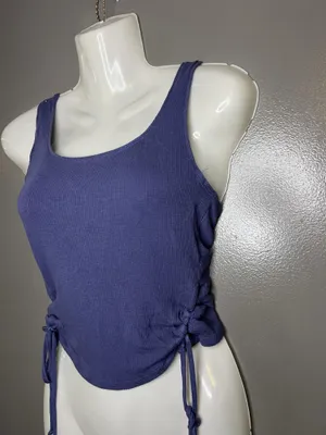 Garage Tank Top Womens Small Purple Ribbed Scoop Neck Ruched Side Drawstring thumbnail 3